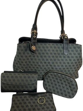 Dooney & Bourke DB Monogram Tote Set – Handbag w/ Matching Wallet & Pouches 4-